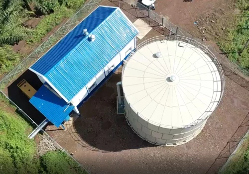 Aerial view of drinking water facility in Melong, Africa
